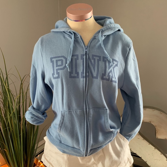 PINK Victoria's Secret Tops - VS Pink - Baby Blue Full Zip Sweatshirt with Hood